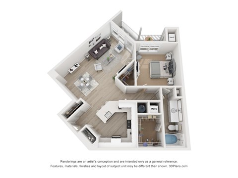 Floor plan for 1 bed, 1 bath, 897 sqft